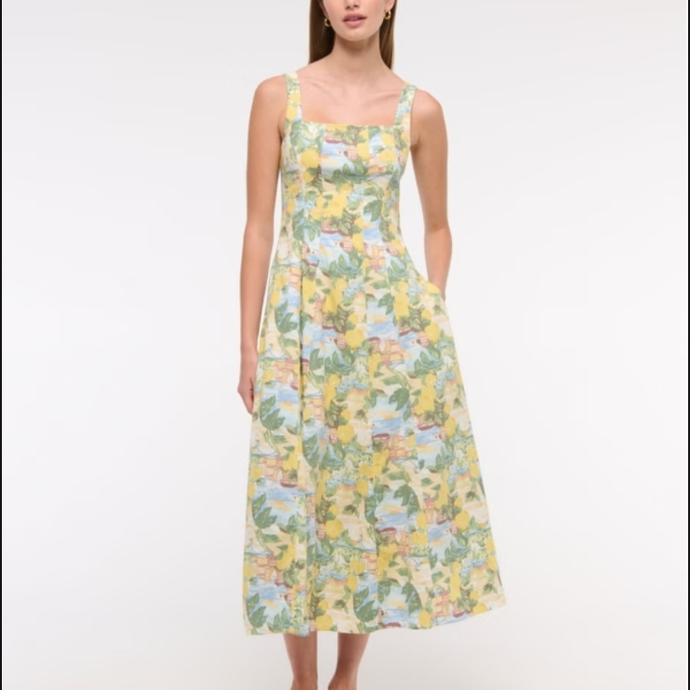 Abercrombie & Fitch Yellow and Green Midi Dress
